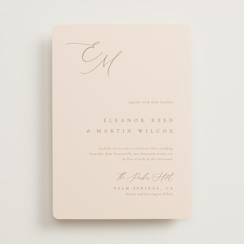 This is a blush wedding invitations with standard by Kelly Schmidt called corner printing on signature in standard