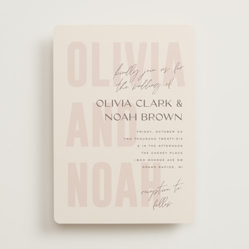 This is a blush wedding invitations with standard by Pixel and Hank called salted printing on signature in standard