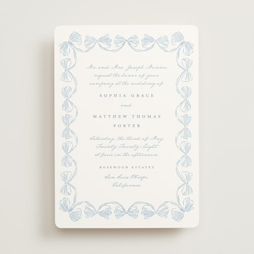 This is a lagoon wedding invitations with standard by Leah Bisch called bow frame printing on signature in standard