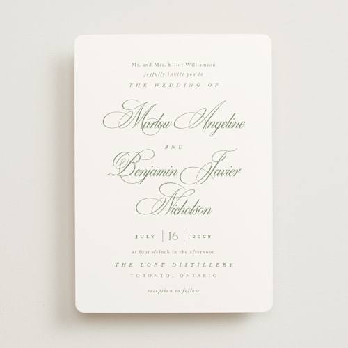 This is a garden wedding invitations with standard by Kelly Schmidt called chic script printing on signature in standard