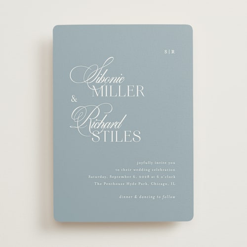 This is a sea wedding invitations with standard by Melanie Kosuge called sibonie printing on signature in standard