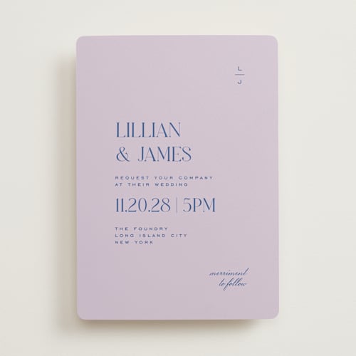 This is a blueberry wedding invitations with standard by Heather Cairl called clarity printing on signature in standard
