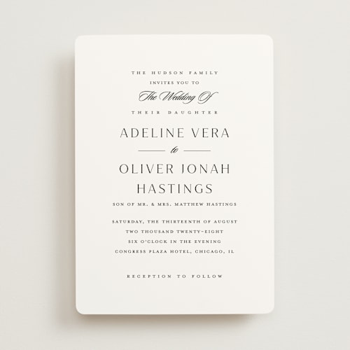 This is a cloud wedding invitations with standard by Stacey Meacham called classic decorum printing on signature in standard