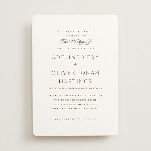 This is a claret wedding invitations with standard by Stacey Meacham called classic decorum printing on signature in standard