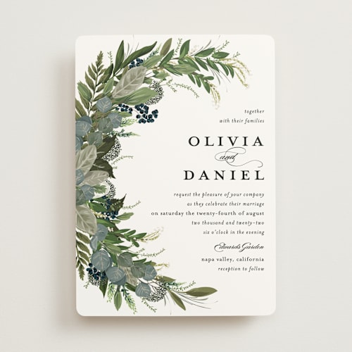This is a navy wedding invitations with standard by Susan Moyal called side swept printing on signature in standard
