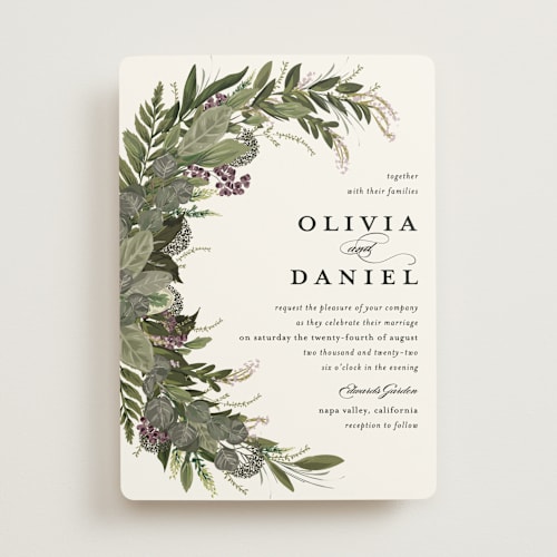 This is a thistle wedding invitations with standard by Susan Moyal called side swept printing on signature in standard