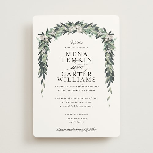 This is a greenery wedding invitations with standard by Jennifer Postorino called wall flower printing on signature in standard