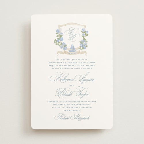 This is a ocean wedding invitations with standard by Creo Study called coastal crest printing on signature in standard