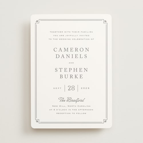 This is a dove wedding invitations with standard by Carolyn MacLaren called fleur corner printing on signature in standard
