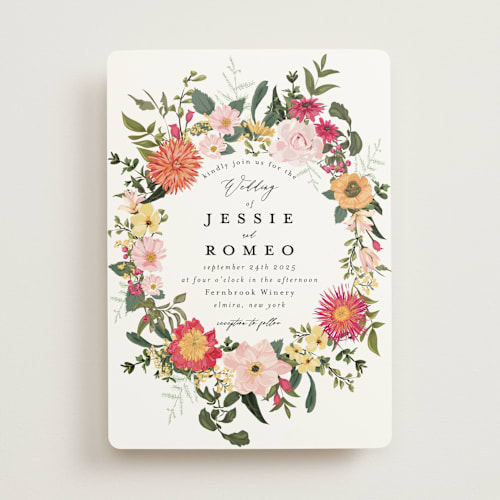 This is a tropical wedding invitations with standard by Susan Moyal called forest flowers printing on signature in standard