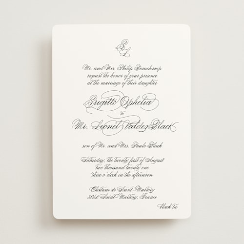 This is a classic bride wedding invitations with standard by Design Lotus called one and only printing on signature in standard