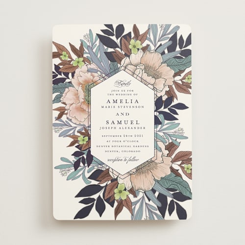 This is a bluebell wedding invitations with standard by Grace Kreinbrink called vintage boughs printing on signature in standard