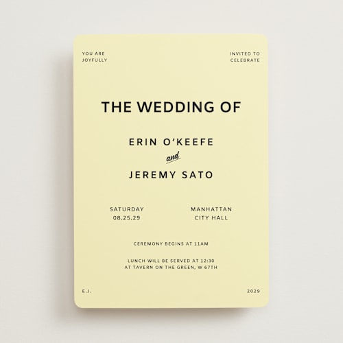 This is a butter wedding invitations with standard by Studio Suku called courthouse printing on signature in standard