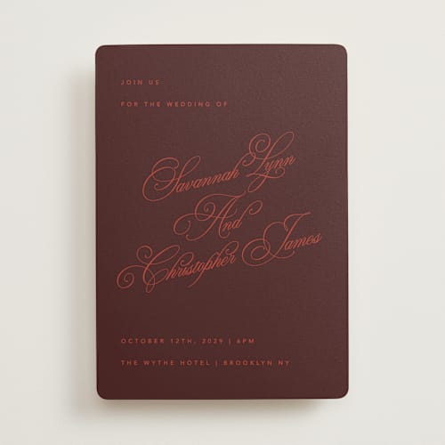 This is a scarlet wedding invitations with standard by Kelly Watkins called vivid printing on signature in standard