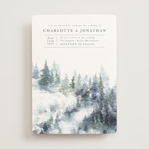 This is a rain wedding invitations with standard by Anne Kostecki called painted woods printing on signature in standard