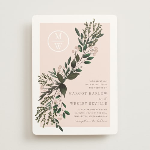 This is a blush wedding invitations with standard by Kaydi Bishop called watermark printing on signature in standard
