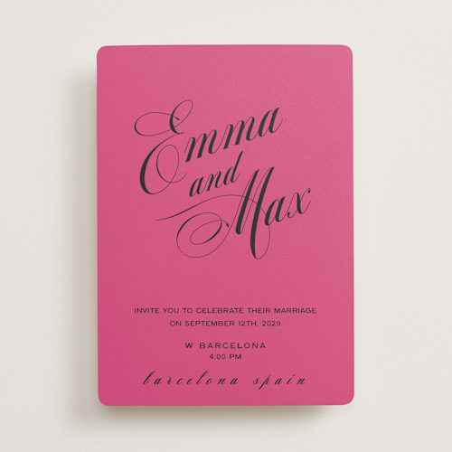 This is a fuschia wedding invitations with standard by Ani Somi called in lights printing on signature in standard