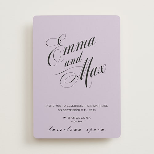 This is a lilac wedding invitations with standard by Ani Somi called in lights printing on signature in standard