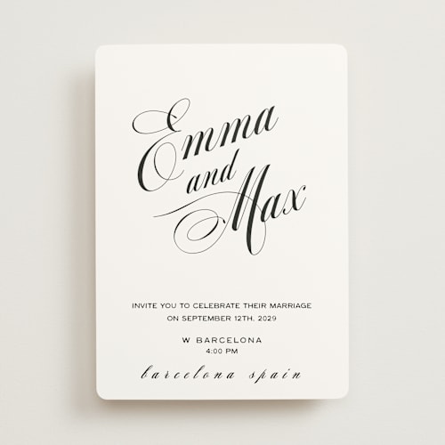 This is a bright white wedding invitations with standard by Ani Somi called in lights printing on signature in standard