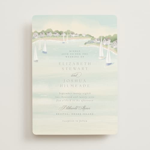 This is a sea glass wedding invitations with standard by Jennifer Wick called bristol printing on signature in standard