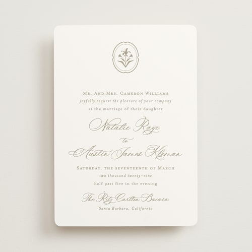 This is a paris rain wedding invitations with standard by Jennifer Postorino called calia printing on signature in standard