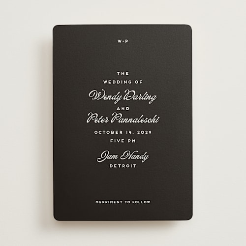 This is a raven wedding invitations with standard by Snow and Ivy called penumbra printing on signature in standard