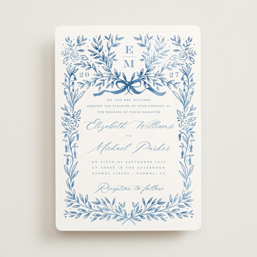 This is a cobalt wedding invitations with standard by Petra Kern called royal printing on signature in standard