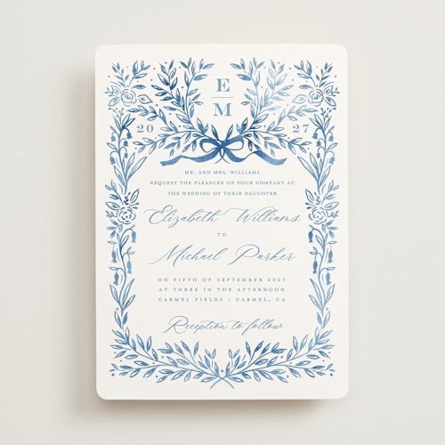 This is a cobalt wedding invitations with standard by Petra Kern called royal printing on signature in standard