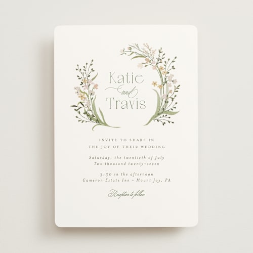 This is a olive wedding invitations with standard by Jennifer Wick called delicate buds printing on signature in standard