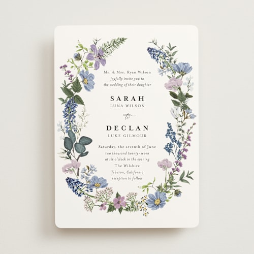 This is a lavender wedding invitations with standard by Susan Moyal called lilac bloom printing on signature in standard