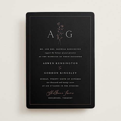This is a black dahlia wedding invitations with standard by chocomocacino called kouignette printing on signature in standard