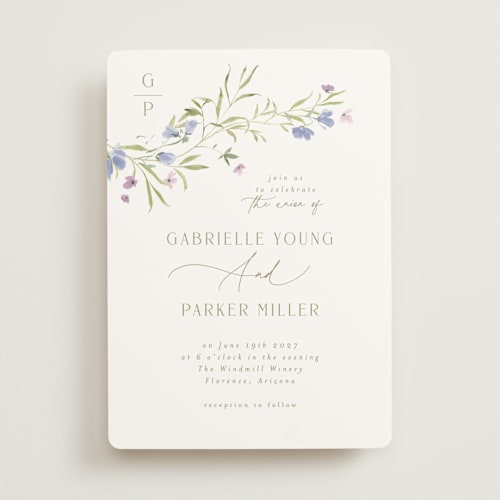 This is a wisteria wedding invitations with standard by Everett Paper Goods called sweeping meadow printing on signature in standard