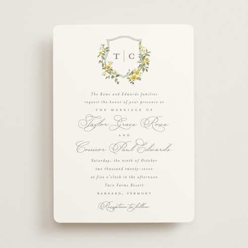 This is a dandelion wedding invitations with standard by Everett Paper Goods called foliage crest printing on signature in standard