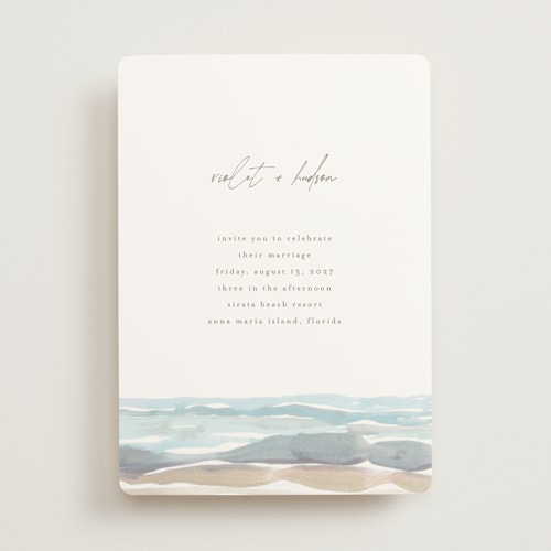 This is a seaglass wedding invitations with standard by Pixel and Hank called waves printing on signature in standard