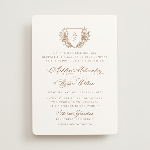This is a rosewood wedding invitations with standard by Cass Loh called watercolor flowers crest printing on signature in standard