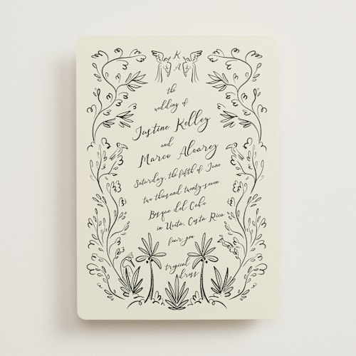 This is a ivory wedding invitations with standard by Ani Somi called sundaland gardens printing on signature in standard