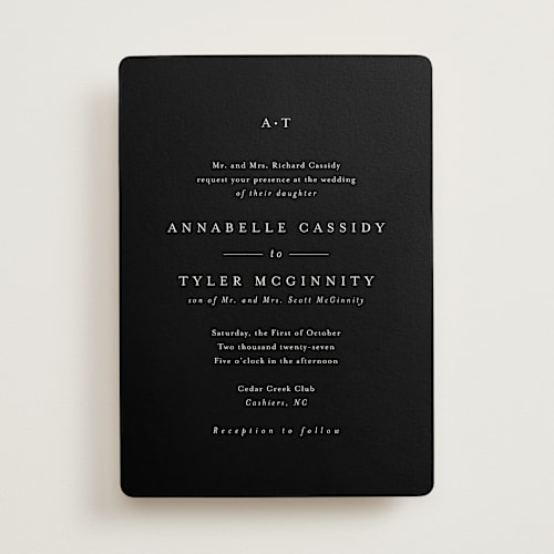 This is a evening wedding invitations with standard by Stacey Meacham called cedar creek printing on signature in standard