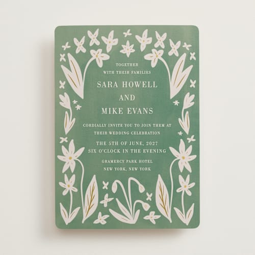 This is a emerald wedding invitations with standard by Ani Somi called friendly flowers printing on signature in standard
