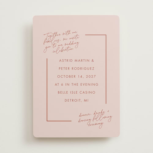 This is a peach cream wedding invitations with standard by Snow and Ivy called jot printing on signature in standard