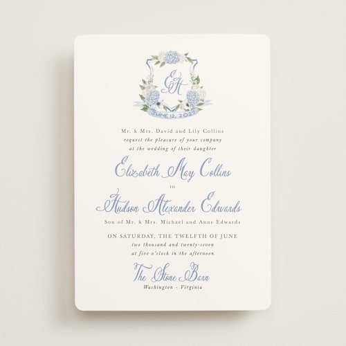 This is a periwinkle wedding invitations with standard by Design Lotus called sweethearts printing on signature in standard