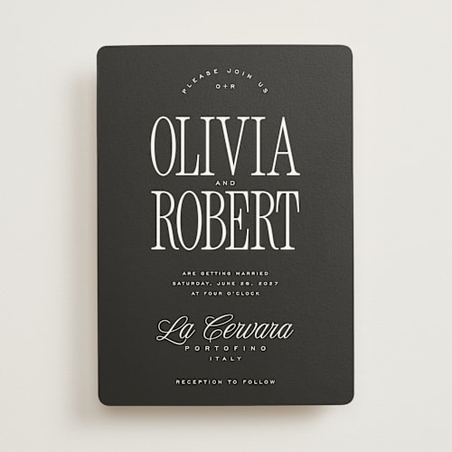 This is a charcoal wedding invitations with standard by Kelly Schmidt called riviera printing on signature in standard