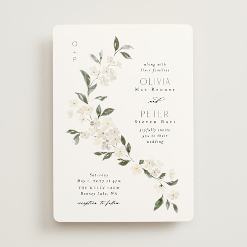 This is a porcelain wedding invitations with standard by Itsy Belle Studio called sweeping vine printing on signature in standard