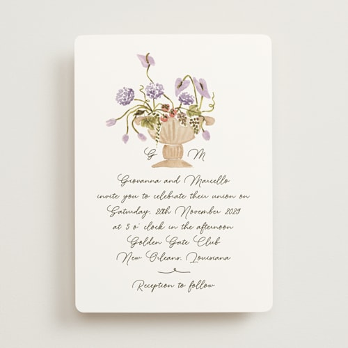 This is a lilac wedding invitations with standard by Pati Cascino called barolo printing on signature in standard