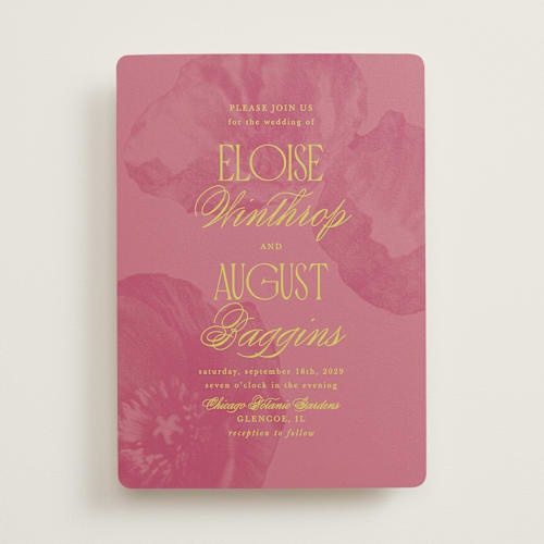 This is a flamingo wedding invitations with standard by Morgan Kendall called maximalist poppies printing on signature in standard