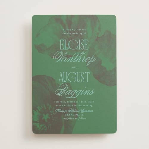 This is a parrot wedding invitations with standard by Morgan Kendall called maximalist poppies printing on signature in standard