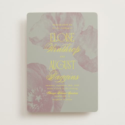 This is a pegion wedding invitations with standard by Morgan Kendall called maximalist poppies printing on signature in standard