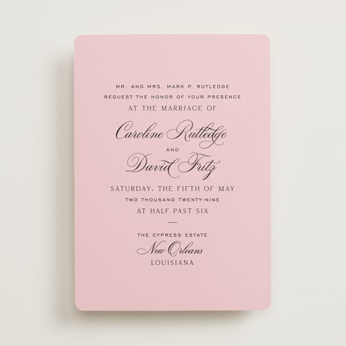 This is a peony wedding invitations with standard by Megan Davis called nola printing on signature in standard