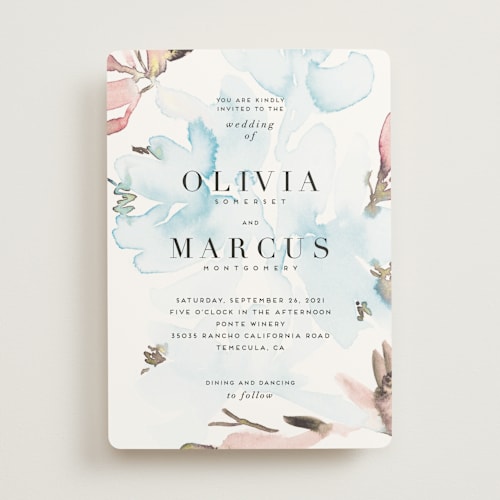 This is a periwinkle wedding invitations with standard by Petra Kern called florista modernista printing on signature in standard