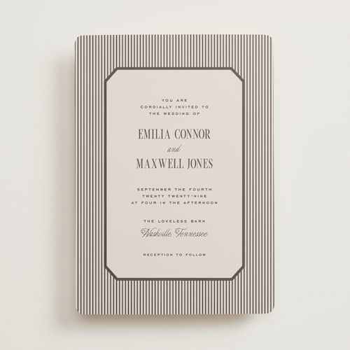 This is a leather wedding invitations with standard by Emily Betts called modern stripes printing on signature in standard