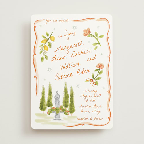 This is a flame wedding invitations with standard by Pati Cascino called giardino printing on signature in standard